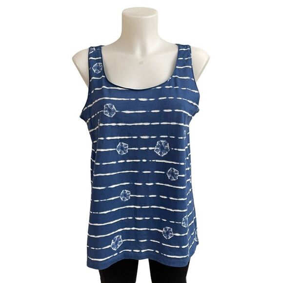 J.JILL The Dye Striped Tank , In Batik blue dyed color scoop neck size small NEW - Picture 1 of 9
